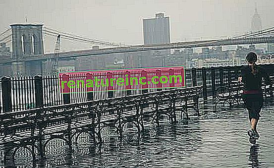 djevojka koja trči s mostom Brooklyng u daljini